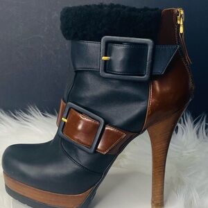 FENDI Moorland Authentic Black & Brown Leather Platform Ankle Boots Size 37